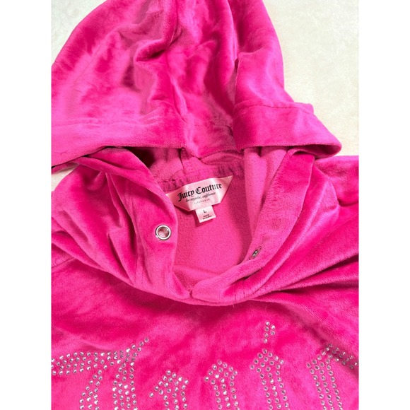 Juicy Couture Hot Pink Velour Rhinestone Hoodie and Jogger Lounge Set Womens L - Picture 5 of 6